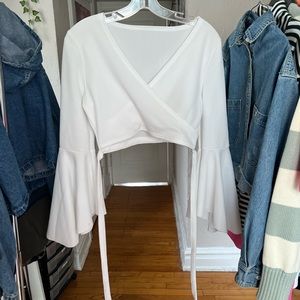 SHEIN White Peplum Sleeve Tie-Wrap Top, Size M Medium